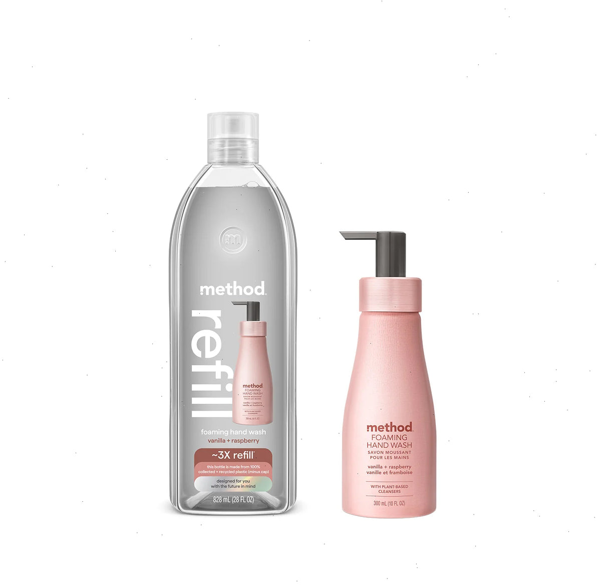 foaming hand wash starter set - vanilla + raspberry, 38 fl oz